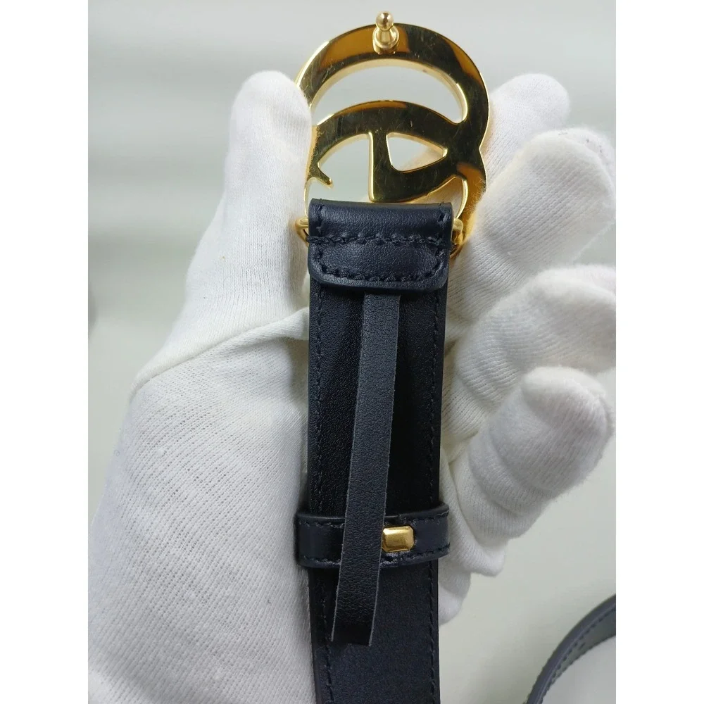 NEW GUCCI Marmont Belt Double G‎ Shiny Buckle Size 75 Black Leather Authentic